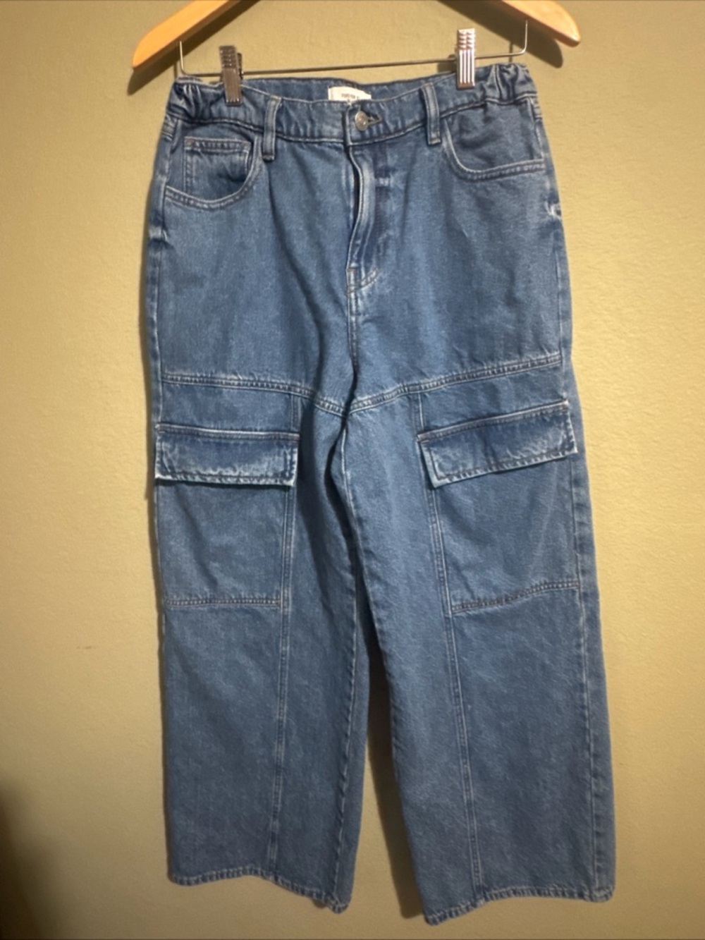 FOREVER 21 Cargo  Wide Leg Jeans Women 28 High Rise Med Wash Denim - 29” Inseam